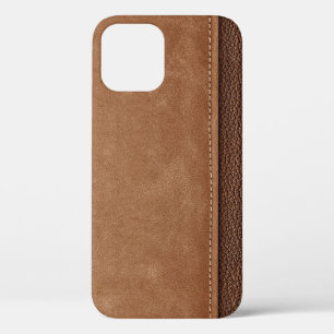 Stitched leather: gray, black background. iPhone 12 case