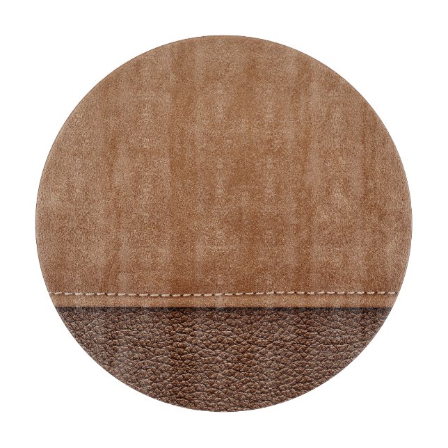 Stitched leather: grey, black background. cutting board (Front)