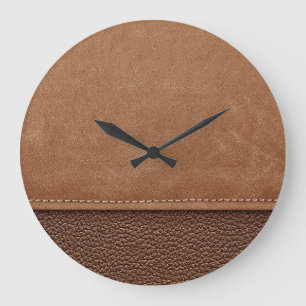 Stitched leather: grey, black background. large clock