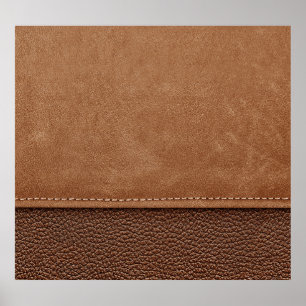 Stitched leather: grey, black background. poster