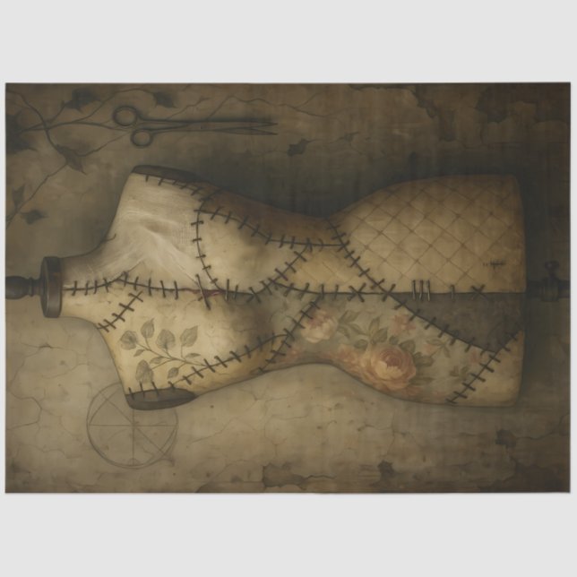 Stitched Mannequin | Gothic Sewing Form Decoupage  Tissue Paper (Front)