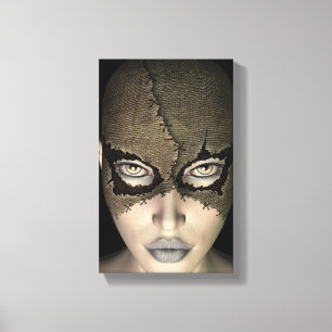Stitched Mask Female Face Stretched Canvas Print