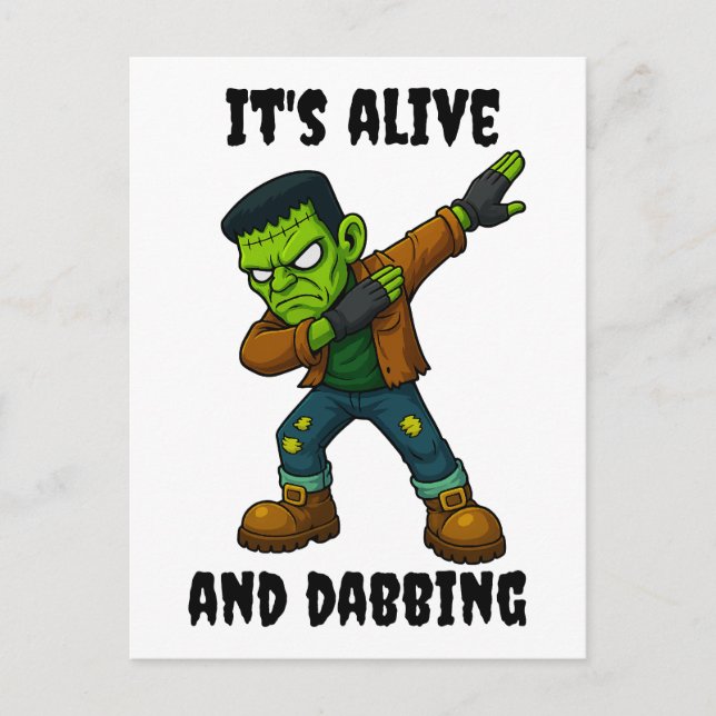 Stitched Monster is alive and dabs for Halloween Postcard (Front)