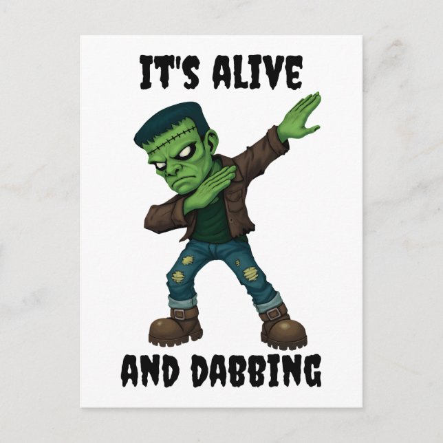 Stitched Monster is alive and dabs for Halloween Postcard (Front)