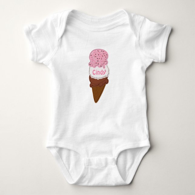 Stitched Neapolitan Ice Cream Cone 2-Baby Bodysuit (Front)