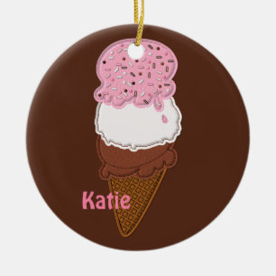 Stitched-Neapolitan-Ice-Cream-Cones-2-ROUND ORNIE Ceramic Tree Decoration