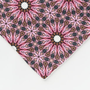 Stitched Pink Feather Boho Fleece Blanket