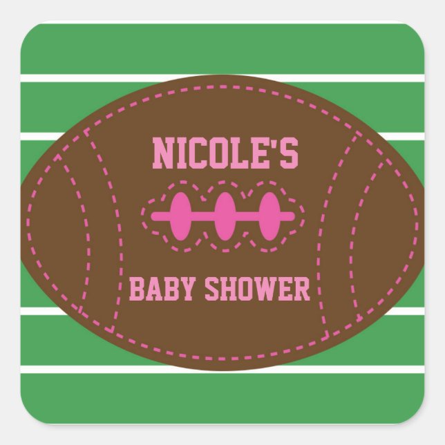 Stitched PINK Football Baby Shower Party Sticker (Front)