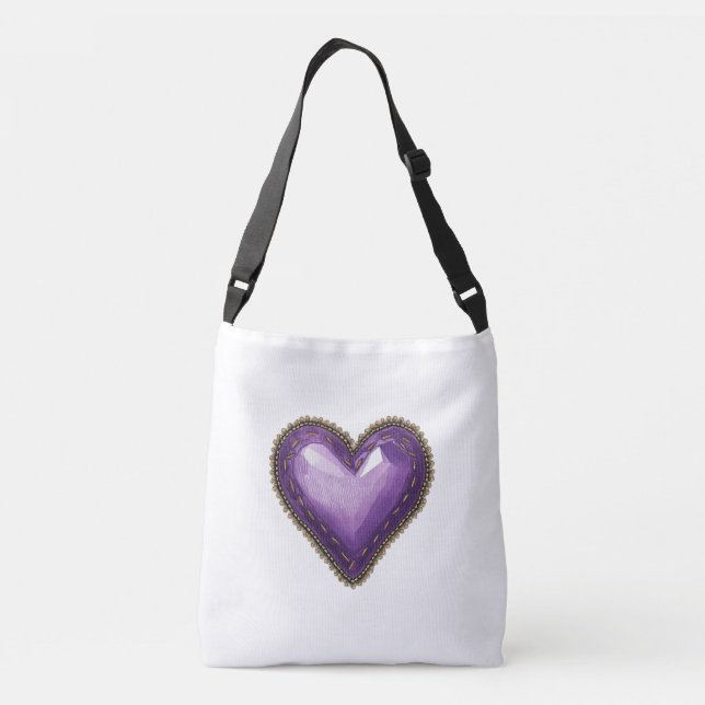 Stitched Purple Heart Crossbody Bag Tote (Back)