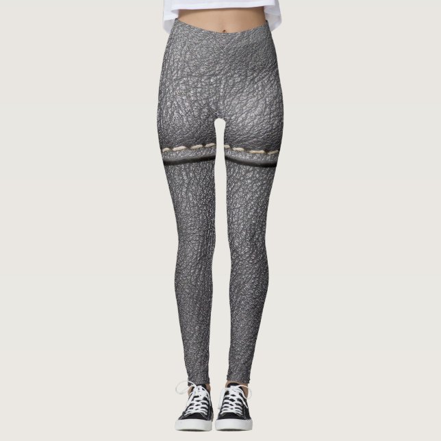 Stitched Sophistication: Black Leather Luxury Leggings (Front)