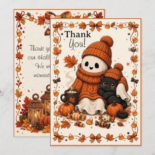 Stitched Spirits Cosy Ghost & Black Cat Halloween Card