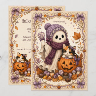 Stitched Spirits Cute Ghost Community Halloween Invitation