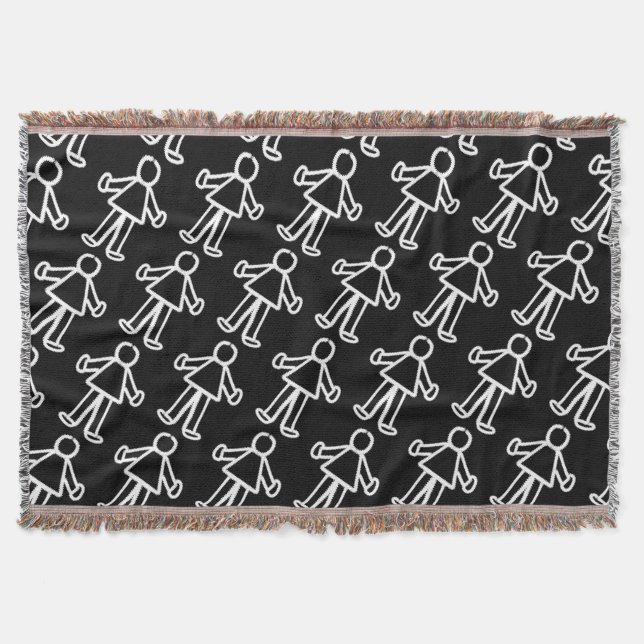 Stitched Stick Figure Character | Cute Minimalist  Throw Blanket (Front)
