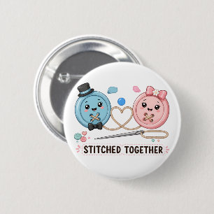 Stitched Together Cute Sewing Couple 6 Cm Round Badge