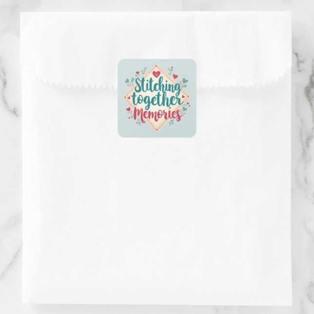 Stitching Together Memories Embroidery Art Square Sticker (Bag)
