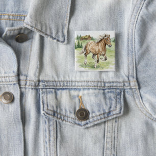 Stjarna Icelandic Horse Galloping in meadow 15 Cm Square Badge
