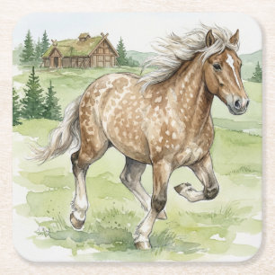 Stjarna Icelandic Horse Galloping in meadow Square Paper Coaster