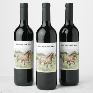 Stjarna Icelandic Horse Galloping in meadow Wine Label