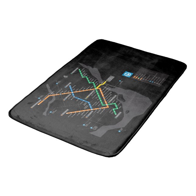 STM Montreal Metro Subway Map Black Background HD Bath Mat (Angled)