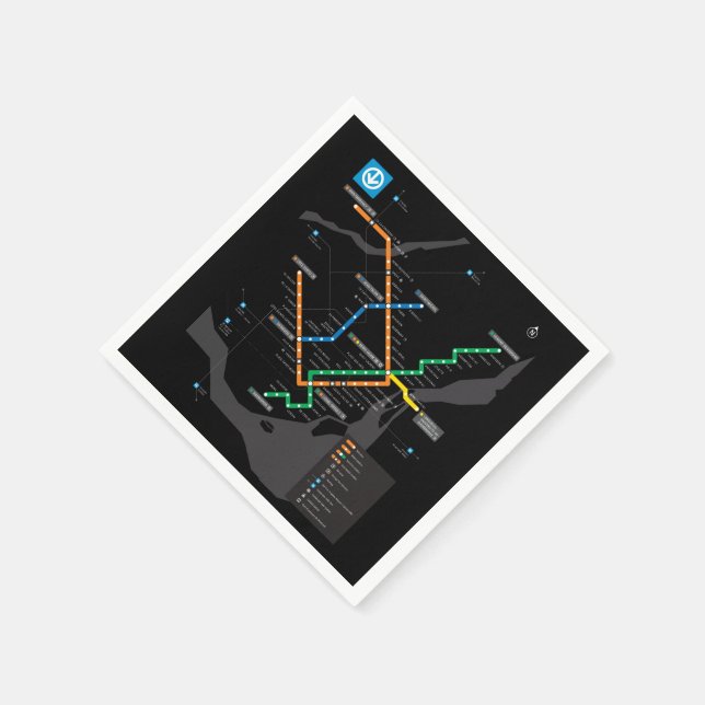 STM Montreal Metro Subway Map Black Background HD Napkin (Corner)