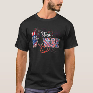 Stna Nurse 4th Of July Love Heart Stethoscope Rn N T-Shirt