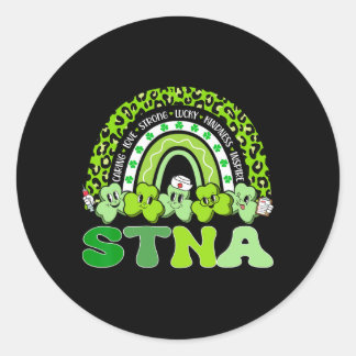 Stna St Patrick's Day Rainbow Boho Retro Nurse  Classic Round Sticker