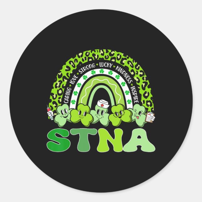 Stna St Patrick's Day Rainbow Boho Retro Nurse  Classic Round Sticker (Front)