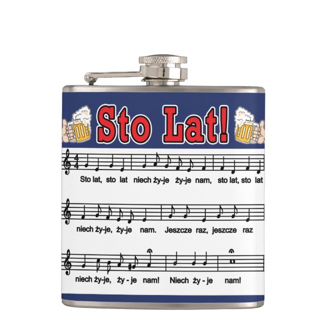 Sto Lat! Song With Beer Mugs Hip Flask (Front)