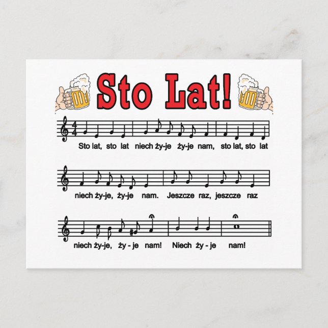 Sto Lat! Song With Beer Mugs Postcard (Front)