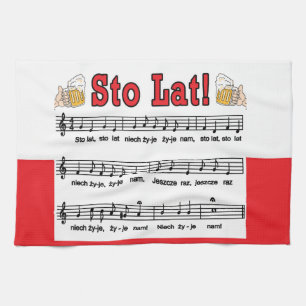 Sto Lat! Song With Beer Mugs Tea Towel