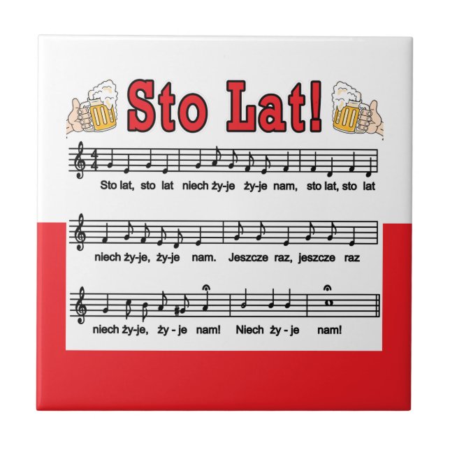 Sto Lat! Song With Beer Mugs Tile (Front)