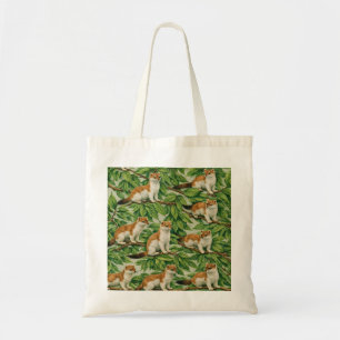 Stoats in Green Leaves Woodland Animal Pattern Tote Bag