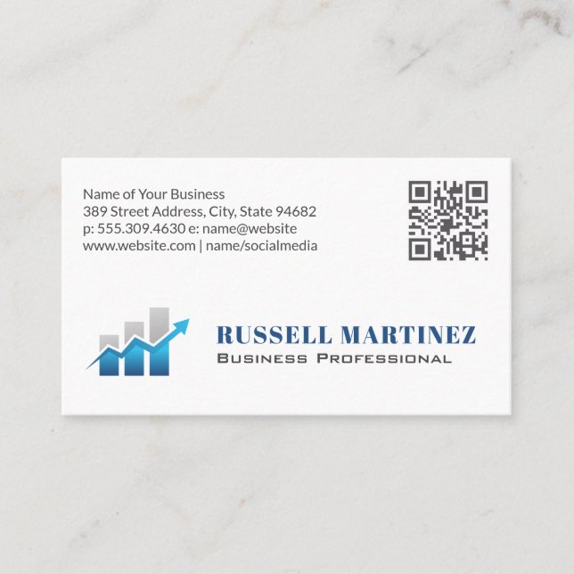Stock Bar Chart | Finance QR Code Business Card (Front)