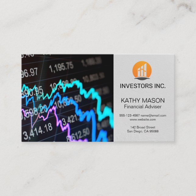 Stock Broker | Investments | Finance Logo Business Card (Front)