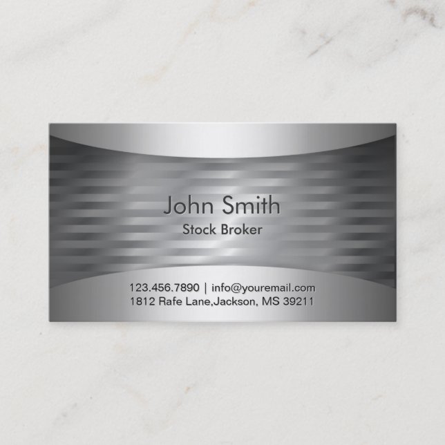 Stock Broker Modern Metal Background Business Card (Front)