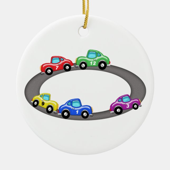 Stock Car Race Track Ceramic Tree Decoration (Front)