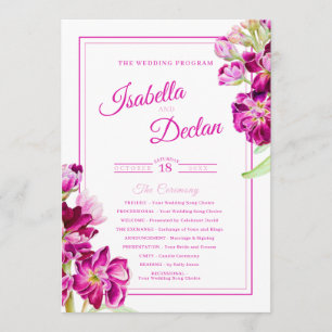 Stock flowers pink watercolor wedding program  programme