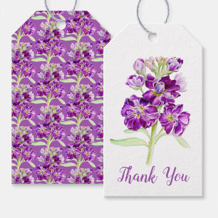 Stock flowers watercolor art purple thank you gift tags