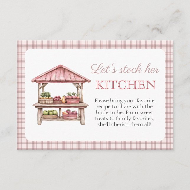 Stock her Kitchen recipe Bridal Shower card (Front)