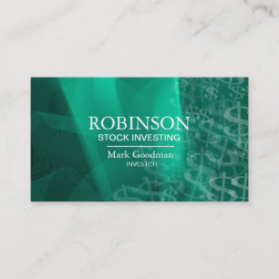 Stock Invest Business Card Green Teal Dollar Signs