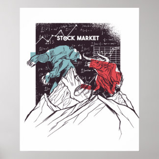 Stock Market Fight Bull vs Bear Trading Poster
