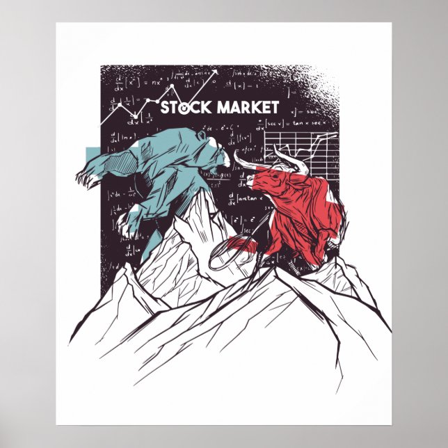Stock Market Fight Bull vs Bear Trading Poster (Front)