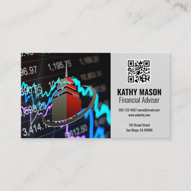Stock Market Graph | Sky Scraper | QR Code Business Card (Front)