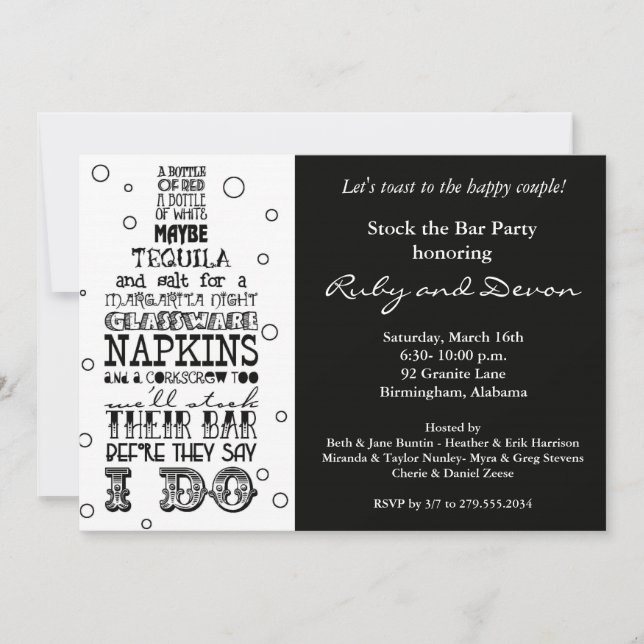 Stock the Bar Bottle Rhyme Party Invitation- Black Invitation (Front)