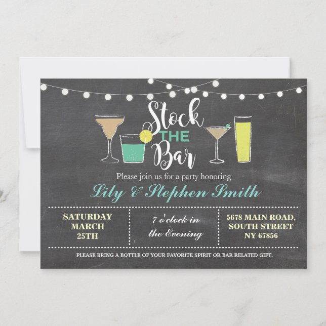 Stock The Bar Chalk Engagement Cocktails Party Invitation (Front)