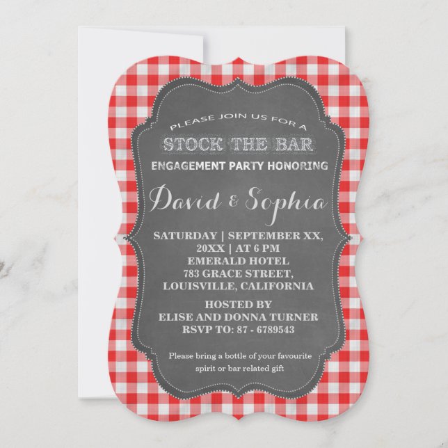 Stock the Bar Chalkboard Gingham Couples Shower Invitation (Front)