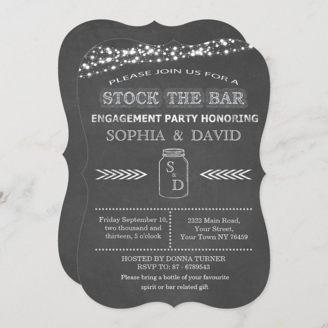 Stock the Bar Chalkboard Mason Jar Engagement Invitation (Front/Back)