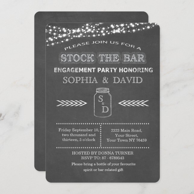 Stock the Bar Chalkboard Mason Jar Engagement Invitation (Front/Back)