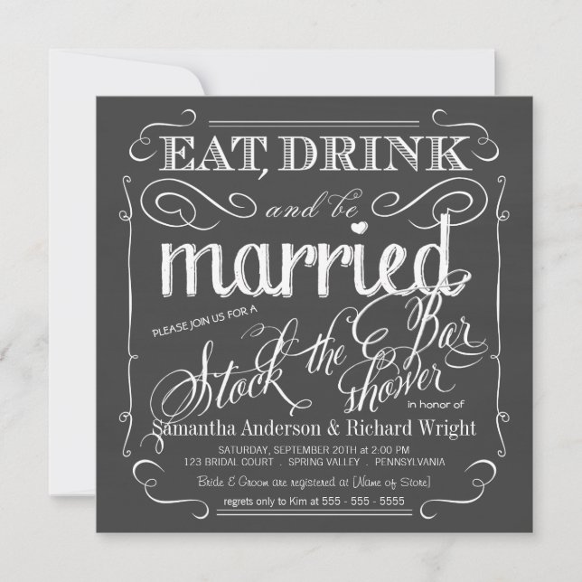 Stock the Bar Chalkboard Wedding Shower Invitation (Front)