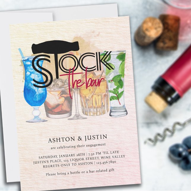 Stock the Bar Champagne and Cocktails Engagement Invitation (Creator Uploaded)